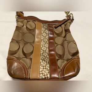 Coach Brown and Tan Patterned Shoulder Bag